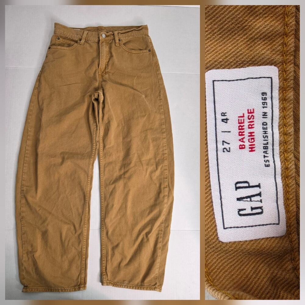 GAP Barrel Pants SZ 27 High Rise Raquel new riverbed Tan Brown